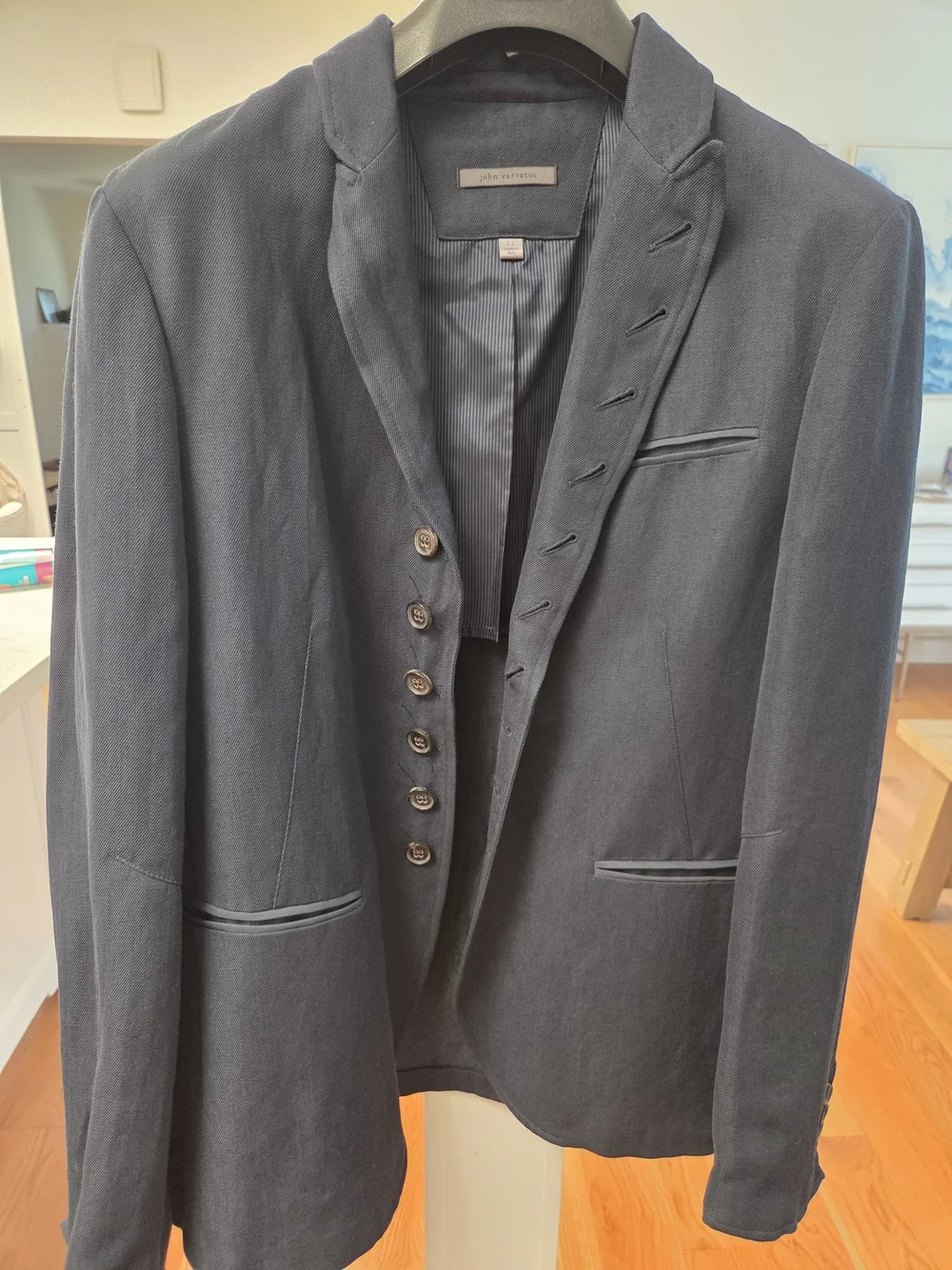John Varvatos Men’s Navy Blue Button Up Linen/Wool Blend Woodward Jacket 52EU
